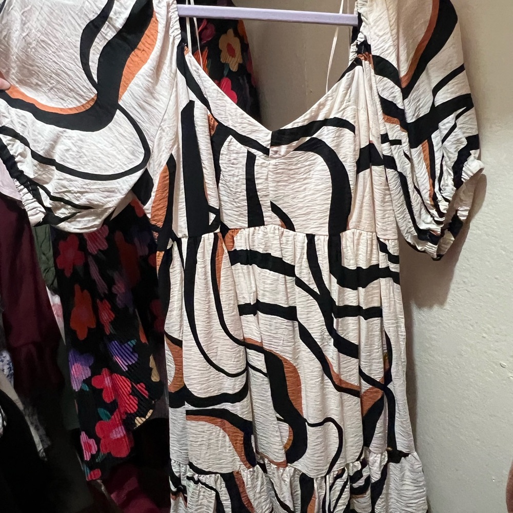 Nine West Black and Orange Patterned Dress